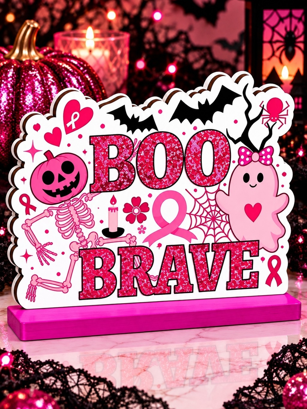 Boo Brave Pink Halloween Breast Cancer Awareness Sign!!